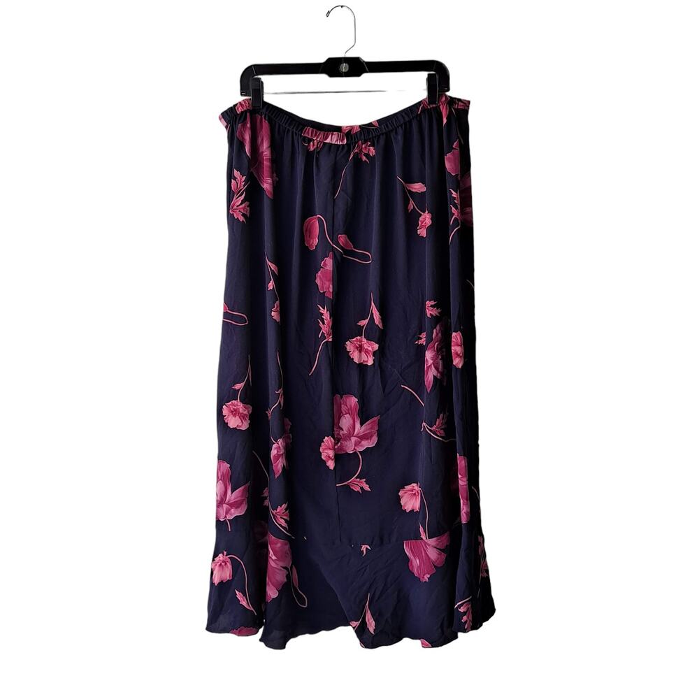 Maggie McNaughton Navy & Pink Floral Elastic Waist Floral Maxi Skirt - Size 2X
